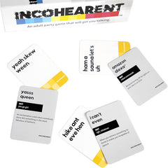 Incohearent, The Guess the Gibberish Party Game by Relatable, A Funny Card Game for Adults, Great for Bachelorette Party Games or Game Night Games, Includes 400 Cards, Instructions, and 1 Sand Timer